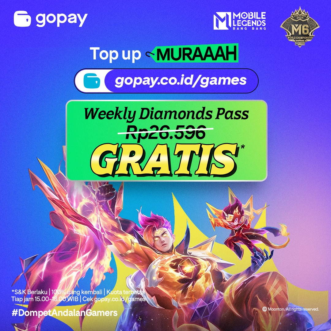 gokill lah woyyy ini real Lebih GG Pake GoPay Games soalnya tanpa biaya admin buat topup nya.. udah gitu bisa dapat gratis WDP/59 diamond MLBB dan ada gratis 100 diamond FF juga buat yg blm pernah transaksi di gopay games 😍
gak percaya?? cek dimari aja gpy.id/ggtwbzdec
