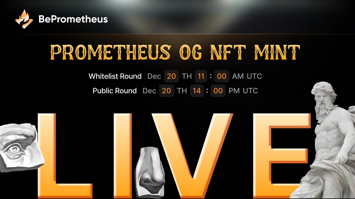 Be_Prometheus's tweet photo. 🚀 The #BePrometheus OG NFT Mint is NOW LIVE! 🎉
This NFT is more than just a collectible; it’s your gateway to future earnings and exciting opportunities.
🦄️ Launch Details:
- Whitelist Round: December 20th at 11:00 AM UTC (3,000 NFTs available)
- Public Round: December 20th at 2:00 PM UTC (7,000 NFTs available)
- Price: 0.1 Metis each. Each wallet can mint only once.
🔗 Join and mint your NFT now: https://t.co/YenCI5x6oY
* Please remember to switch your network to Metis Blockchain first.
The Prometheus NFT is a vital digital asset in the #BePrometheus universe, serving as the cornerstone of our ecosystem. By burning your Prometheus NFT, you can become a Believer, unlocking full access to our GameFi earning mechanics.
🫴✨Seize this golden opportunity! 🔥
