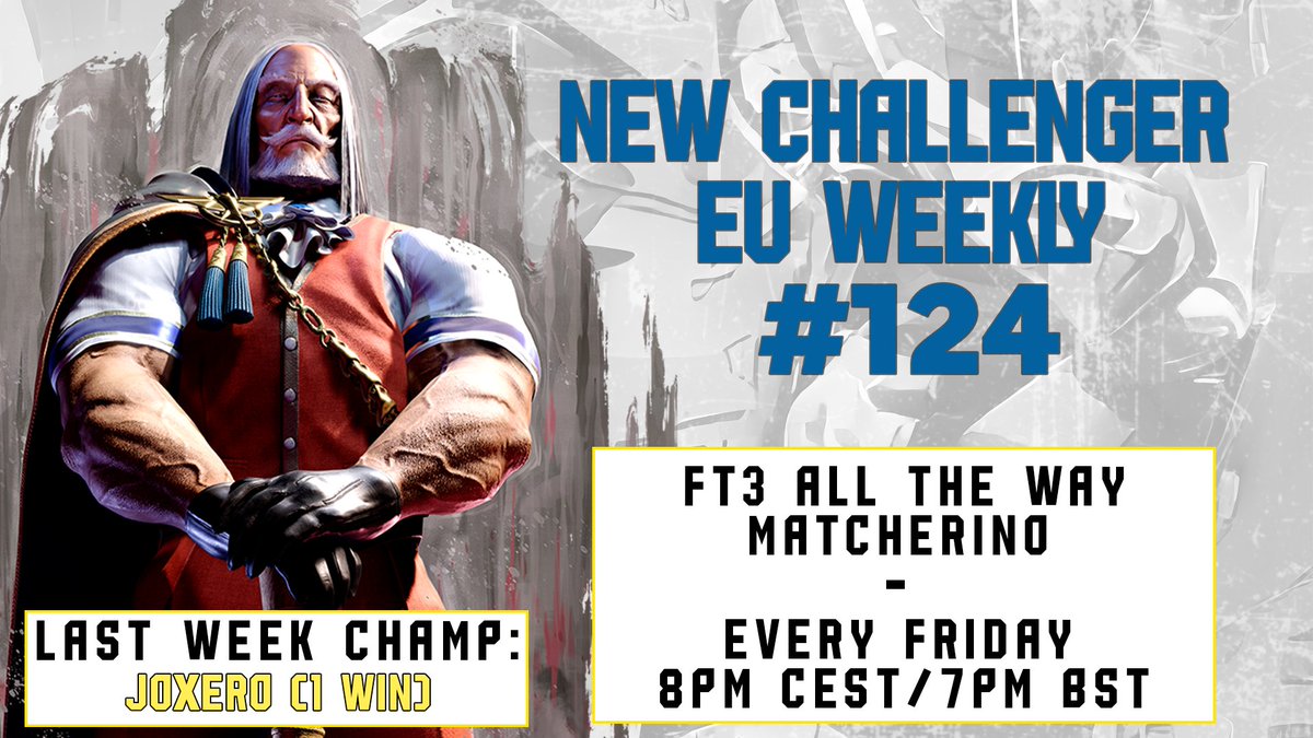 Tonight the night! 

⌚️8PM CET/7PM GMT
NCH EU Weekly - SF6 #124! 
Who will win the last Weekly of 2024? 
Matcherino is on and the coupons are ready to be used!
🔗below 👇
