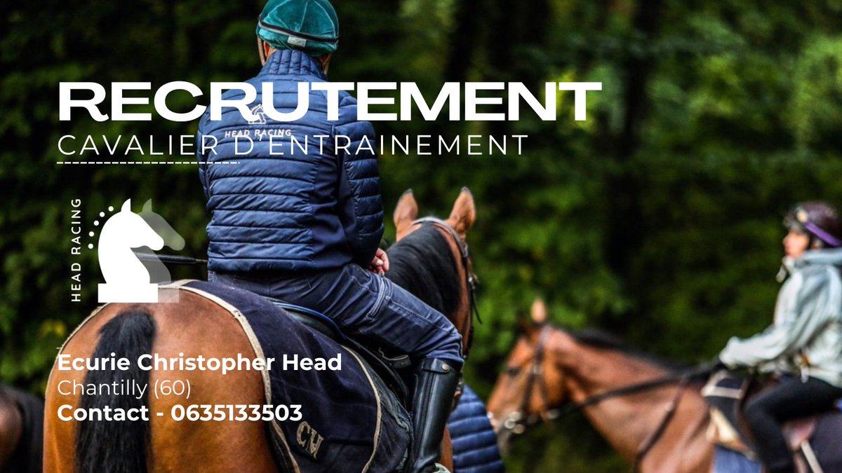 RECRUTEMENT - HEAD RACING
Cavalier d'Entraînement à Chantilly (60)
Contact - 0635133503