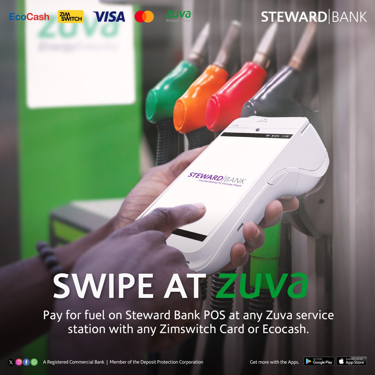 tncybertechbank's tweet photo. ⛽ Fuel up at Zuva Service Stations with ease!

💳You can now swipe using any card or mobile wallet on a Steward Bank POS.

#FuelUp https://t.co/HLcO8jsFfk