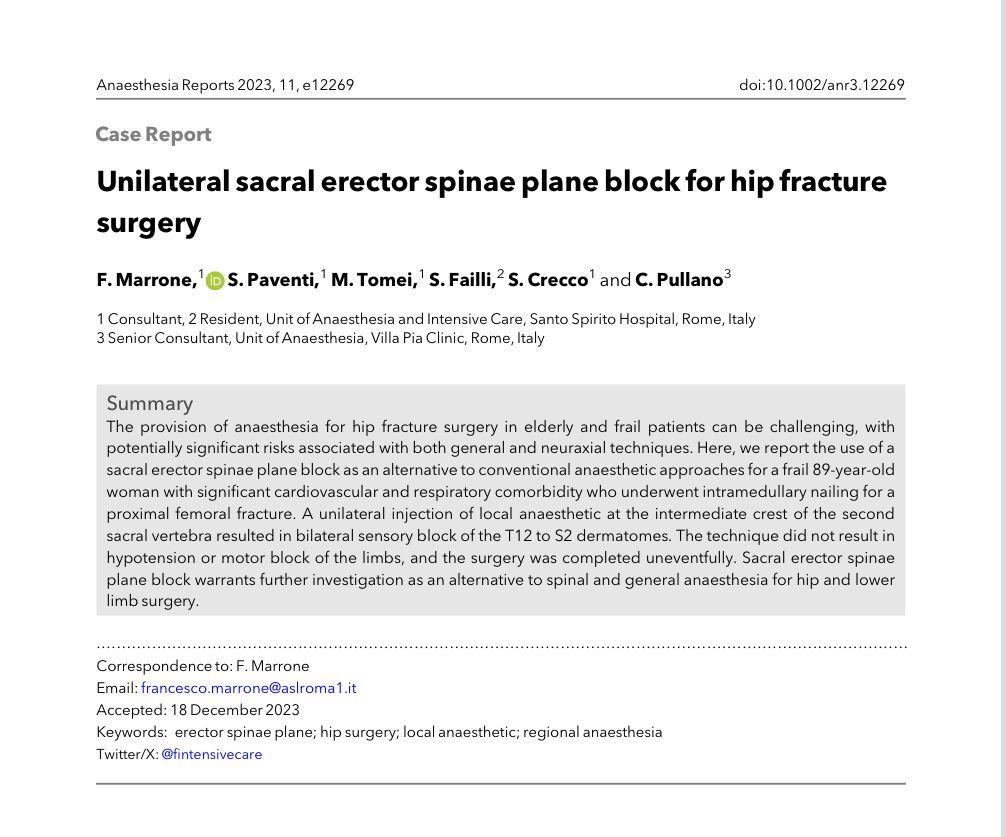 In at (a joint) Number 5 of our most read articles of the year are:

Cardiac arrest during a recruitment manoeuvre

buff.ly/404rg5V

AND: Unilateral erector spinae block for hip surgery

buff.ly/4go3fw7

<a href="/fintensivecare/">Francesco</a> #anaesthesia #FOAMEd #Regional #anesthesia