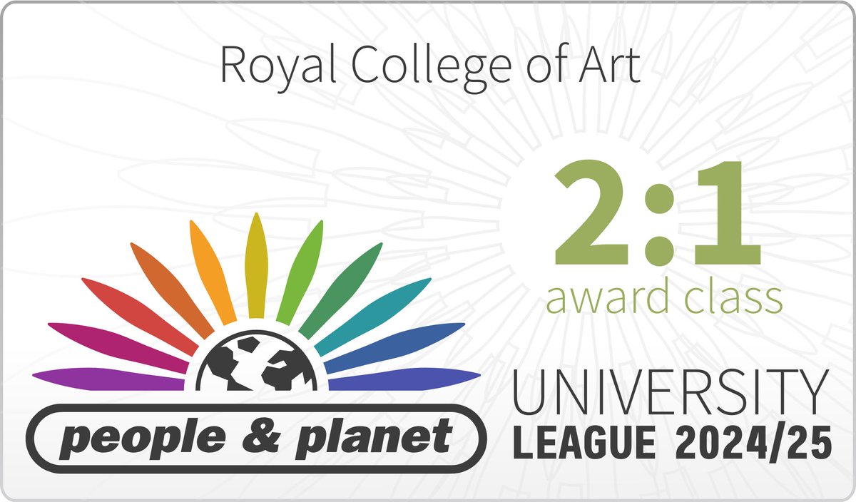 Royal College of Art (@rca) on Twitter photo ๐ The RCA has been promoted by 64 places in the <a href="/peopleandplanet/">People & Planet</a> University League.
We've gone from 116th in last yearโs league table to 52nd this year โ with a 2:1 Classification and a 54% score.
Find out more about our actions ๐
bit.ly/3P3E5Hl ๐ The RCA has been promoted by 64 places in the <a href="/peopleandplanet/">People & Planet</a> University League.
We've gone from 116th in last yearโs league table to 52nd this year โ with a 2:1 Classification and a 54% score.
Find out more about our actions ๐
bit.ly/3P3E5Hl