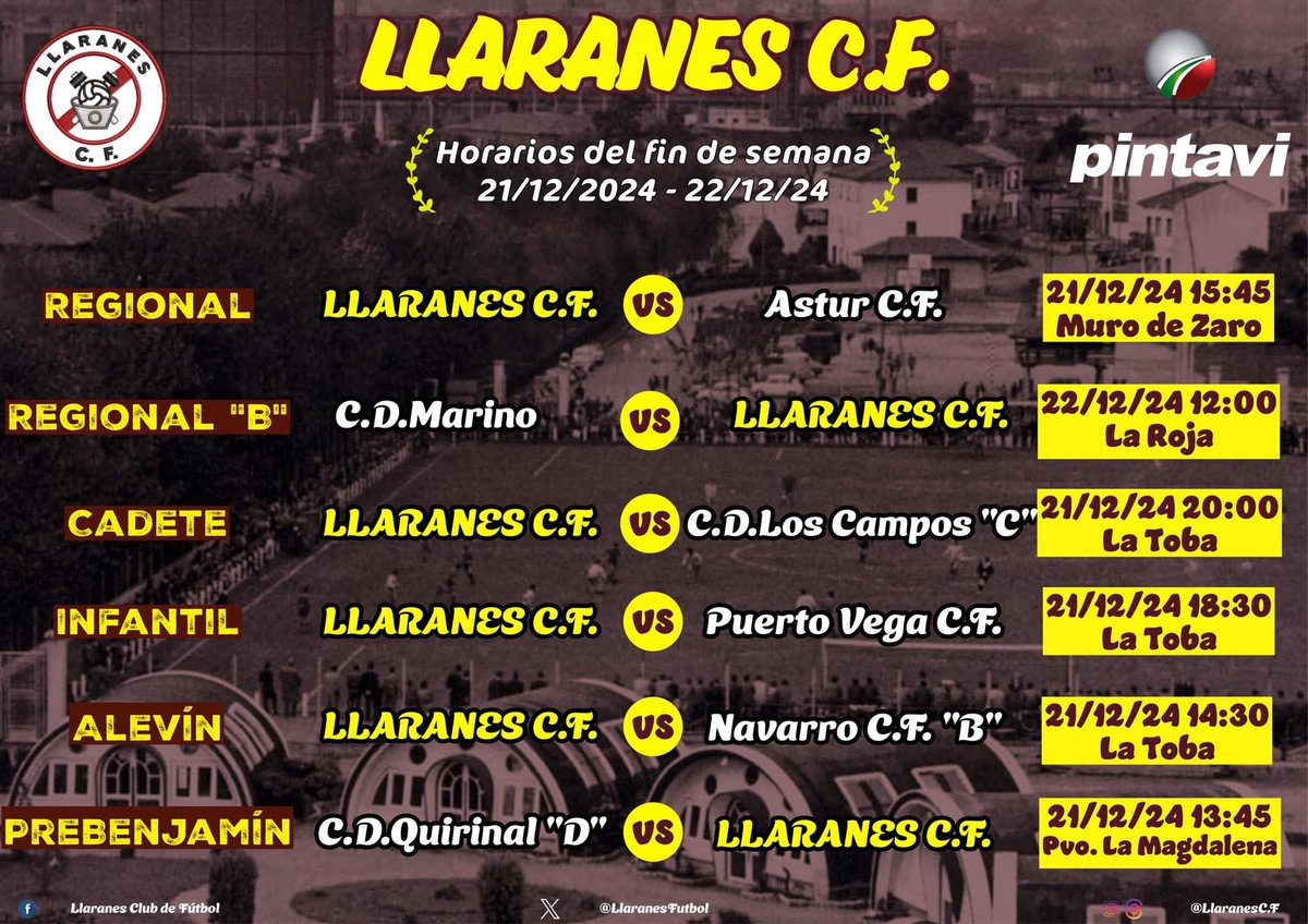 LlaranesFutbol's tweet photo. Partidos fin de semana  𝑳𝒍𝒂𝒓𝒂𝒏𝒆𝒔 𝑪.𝑭. 

#VamosLlaranes 
#ElEquipoDelBarrio
#OrgulloObrero https://t.co/ylMtjyf35k
