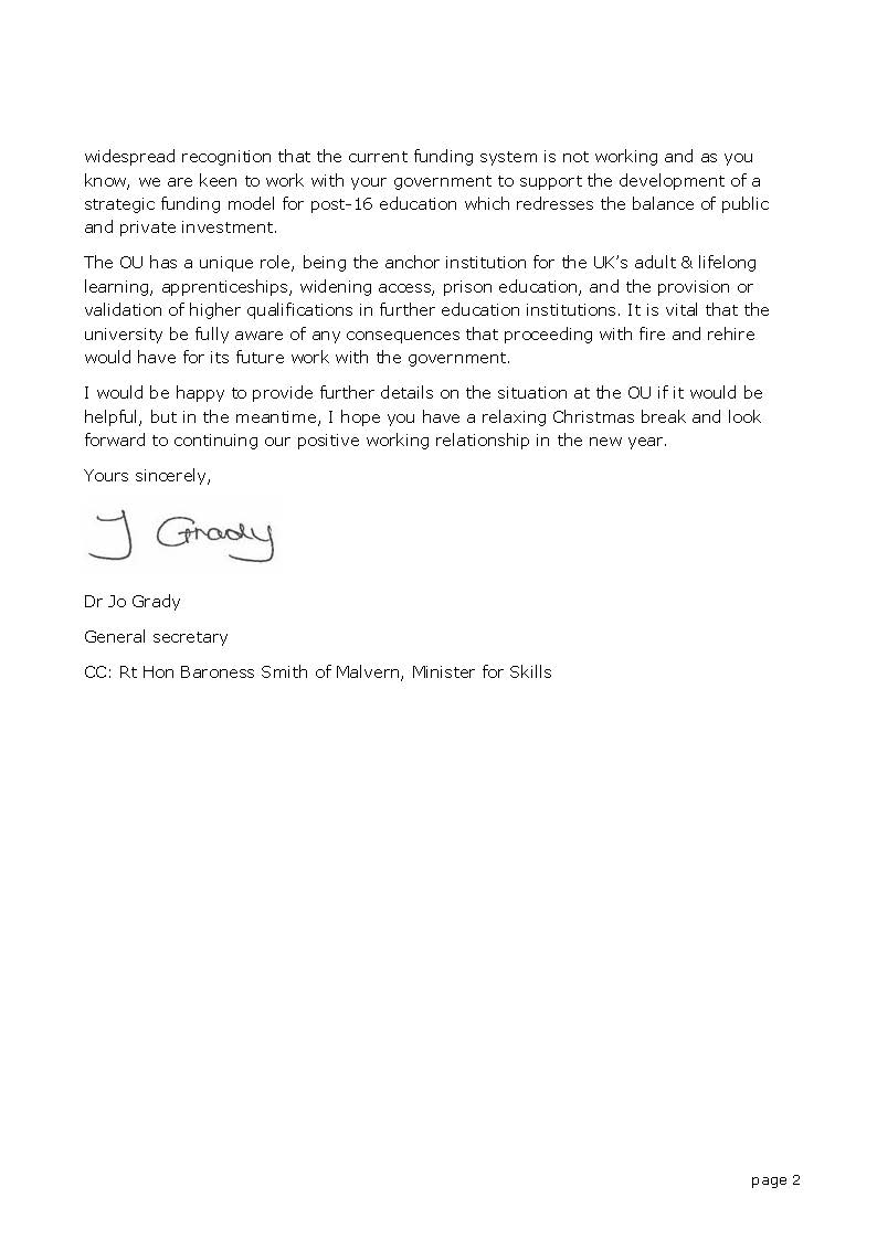 ucu's tweet photo. We've written to Bridget Phillipson to express our concern about the current situation at the Open University with management’s plans to fire and rehire staff.

Read the letter from @DrJoGrady here 👇