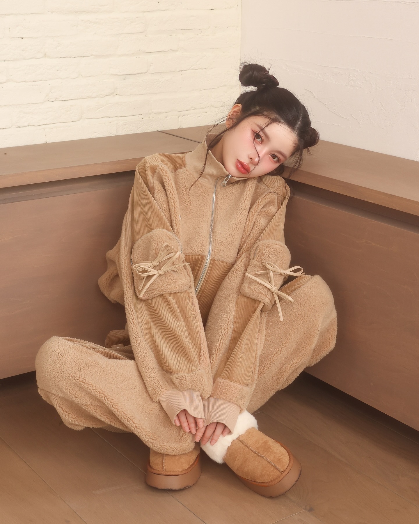 darich ダーリッチ ボアコンビリボンポケットブルゾン セットアップ 強 