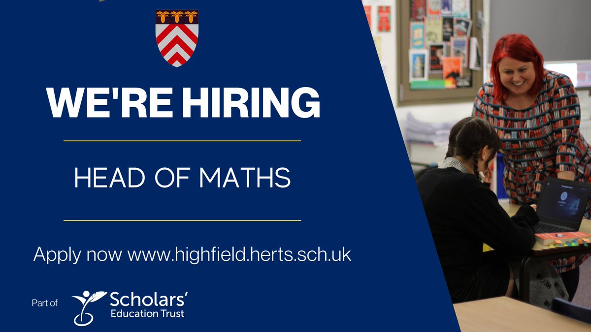 We're hiring a Head of Maths.
Find out more about the role and how to apply: highfield.herts.sch.uk/116/current-va…