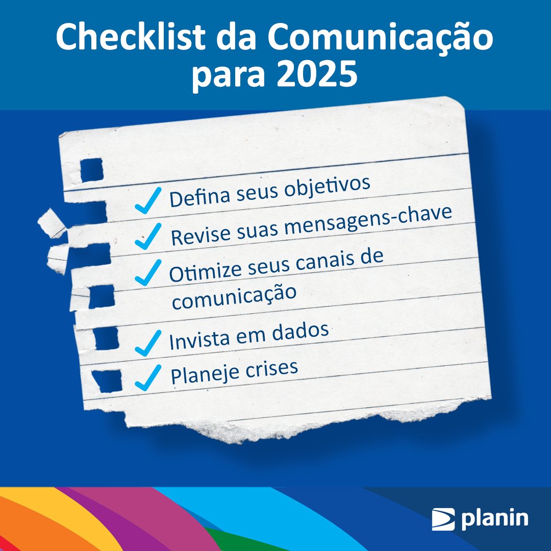Prepare-se para um ano estratégico e cheio de resultados! Confira na imagem o checklist para uma comunicação de sucesso em 2025.

👉 Na Planin, ajudamos sua marca a transformar esse checklist em uma estratégia completa. Entre em contato!