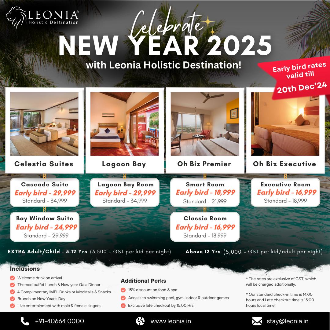 Celebrate the New Year with unforgettable moments at Leonia Resorts.  Music &amp; DJ Nights, Exquisite Dining Experiences and more...!

#NewYear2025 #LeoniaCelebrations #CountdownTo2025 #LuxuryGetaway 

🎟️ Book your New Year package now and welcome 2025 in luxury and joy!