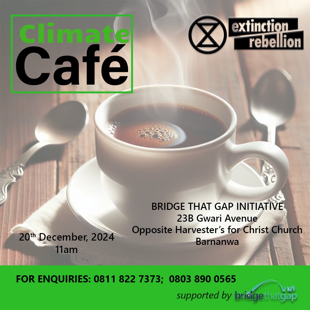 Join us 
<a href="/bridge_thatgap/">Bridge That Gap Initiative</a> <a href="/NCSEnvironment/">Network of Civil Society in Environment</a> 
<a href="/xrabuja/">xrabuja</a> <a href="/ExtinctionR/">Extinction Rebellion Global</a> <a href="/COP_XR/">COP_Extinction Rebellion</a>