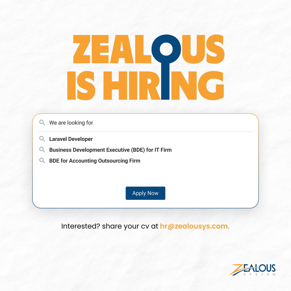 ZealouSys's tweet image. Team Zealous is looking for:
#LaravelDeveloper
#BusinessDevelopment Executive (𝐈𝐓 𝐅𝐢𝐫𝐦)
#BusinessDevelopment Executive (𝐀𝐜𝐜𝐨𝐮𝐧𝐭𝐢𝐧𝐠 𝐎𝐮𝐭𝐬𝐨𝐮𝐫𝐜𝐢𝐧𝐠 𝐅𝐢𝐫𝐦)
Shoot your resumes over to 𝐡𝐫@𝐳𝐞𝐚𝐥𝐨𝐮𝐬𝐲𝐬.𝐜𝐨𝐦
#wearehiring #zealoussystem