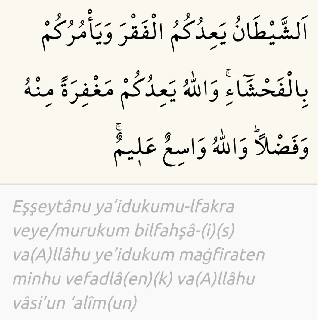 ozcanates1907's tweet photo. “Şeytan sizi fakirlikle korkutarak cimriliği ve hayasızlığı emreder; Allah ise kendisinden mağfiret ve bol nimet vadeder. Allah'ın lütfü boldur, O her şeyi bilir.”

Bakara Suresi/268 https://t.co/Nmd12ssdqX
