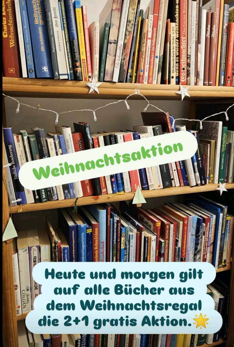 Last-minute-Weihnachtsgeschenke für den guten Zweck gesucht?wir haben heute noch von 16-19 Uhr und morgen von 10-16 Uhr für euch geöffnet! 
Zudem gibt es eine Weihnachtsaktion: Heute und morgen gilt auf alle Bücher aus dem Weihnachtsregal: 2+1 gratis🎊