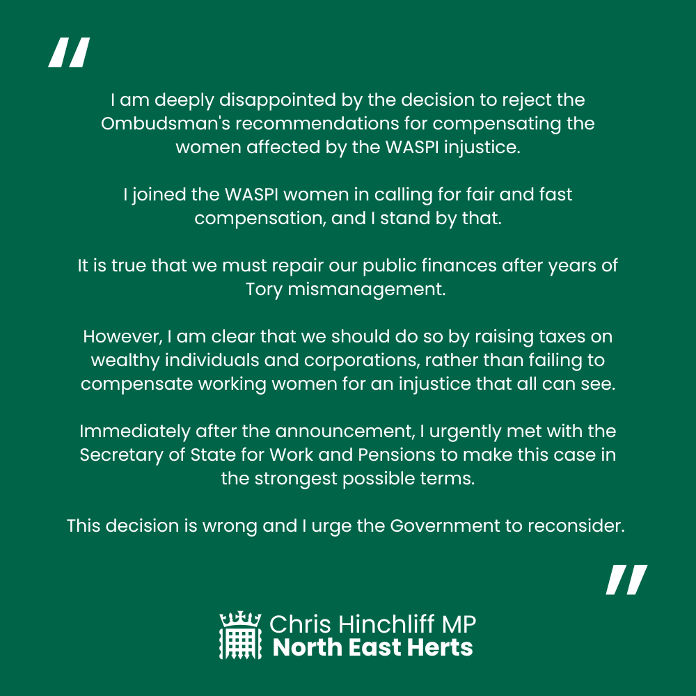 CHinchliffMP's tweet photo. My statement on this week's WASPI decision.

@WASPI_Campaign https://t.co/GrHzbGUl3t