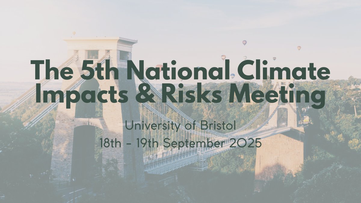 Dann Mitchell (@climatedann) on Twitter photo The next UK National Meeting on Climate Impacts and Risks will be held at Bristol on 18/19th Sep 2025. Day1 is all impacts/risks, Day2 is health focussed. Academic, industry and policy all welcome. Stayed tuned for updates and sign up <a href="/richardabetts/">Prof Richard Betts</a> <a href="/HayleyJFowler/">Prof Hayley J. Fowler</a> <a href="/AndyChallinor/">Andy Challinor</a> The next UK National Meeting on Climate Impacts and Risks will be held at Bristol on 18/19th Sep 2025. Day1 is all impacts/risks, Day2 is health focussed. Academic, industry and policy all welcome. Stayed tuned for updates and sign up <a href="/richardabetts/">Prof Richard Betts</a> <a href="/HayleyJFowler/">Prof Hayley J. Fowler</a> <a href="/AndyChallinor/">Andy Challinor</a>