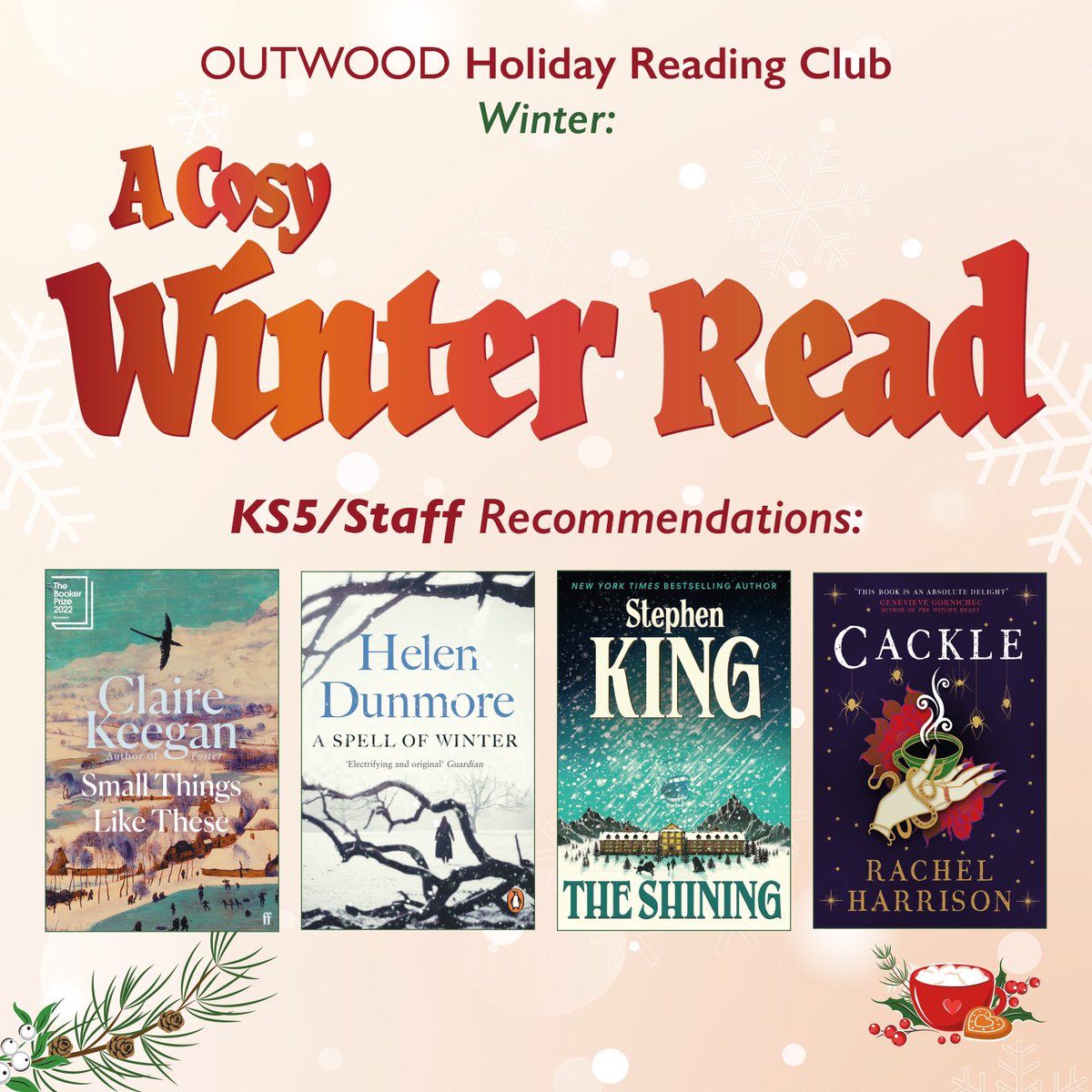Take part in the Winter Reading Holiday Club! Some recommendations below for year 12 and 13 students as well as staff! 

Use the link to tell us about your winter reading ❄️📚

ow.ly/vLp150UoTMF
