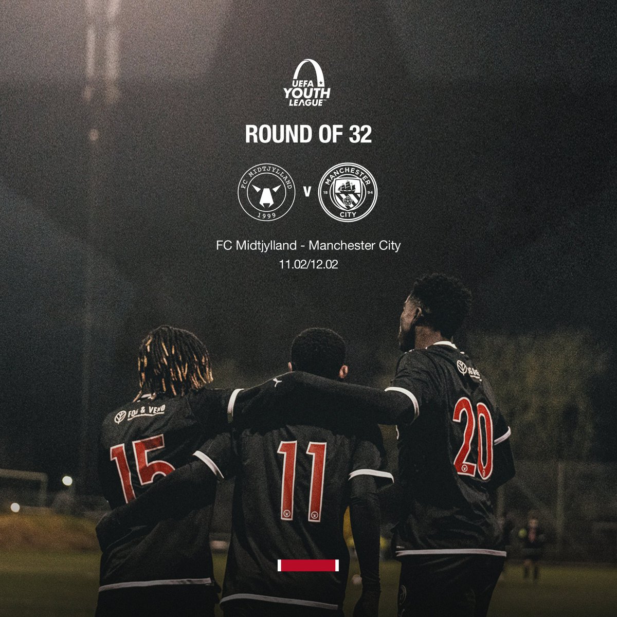 fcmidtjylland's tweet photo. Vi møder Manchester City i 1/16-finalerne af Youth League 👊

Opgøret spilles i enten Ikast eller Herning. Mere info følger.

#UYL https://t.co/3KoOUWUtMY