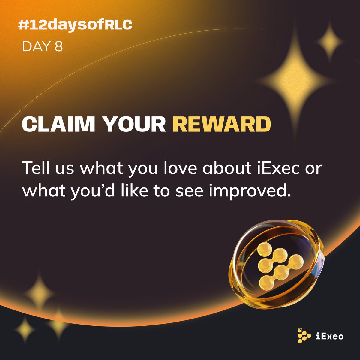 iEx_ec's tweet image. Another day of 12 Days Of $RLC! 🎄 
🎁3 winners will be rewarded with $60 in $RLC each: 

1️⃣ Quote tweet this post and tell us what you love about iExec or what you’d like to see improved.
2️⃣ Follow @iEx_ec on X.

Can’t wait to see your thoughts!