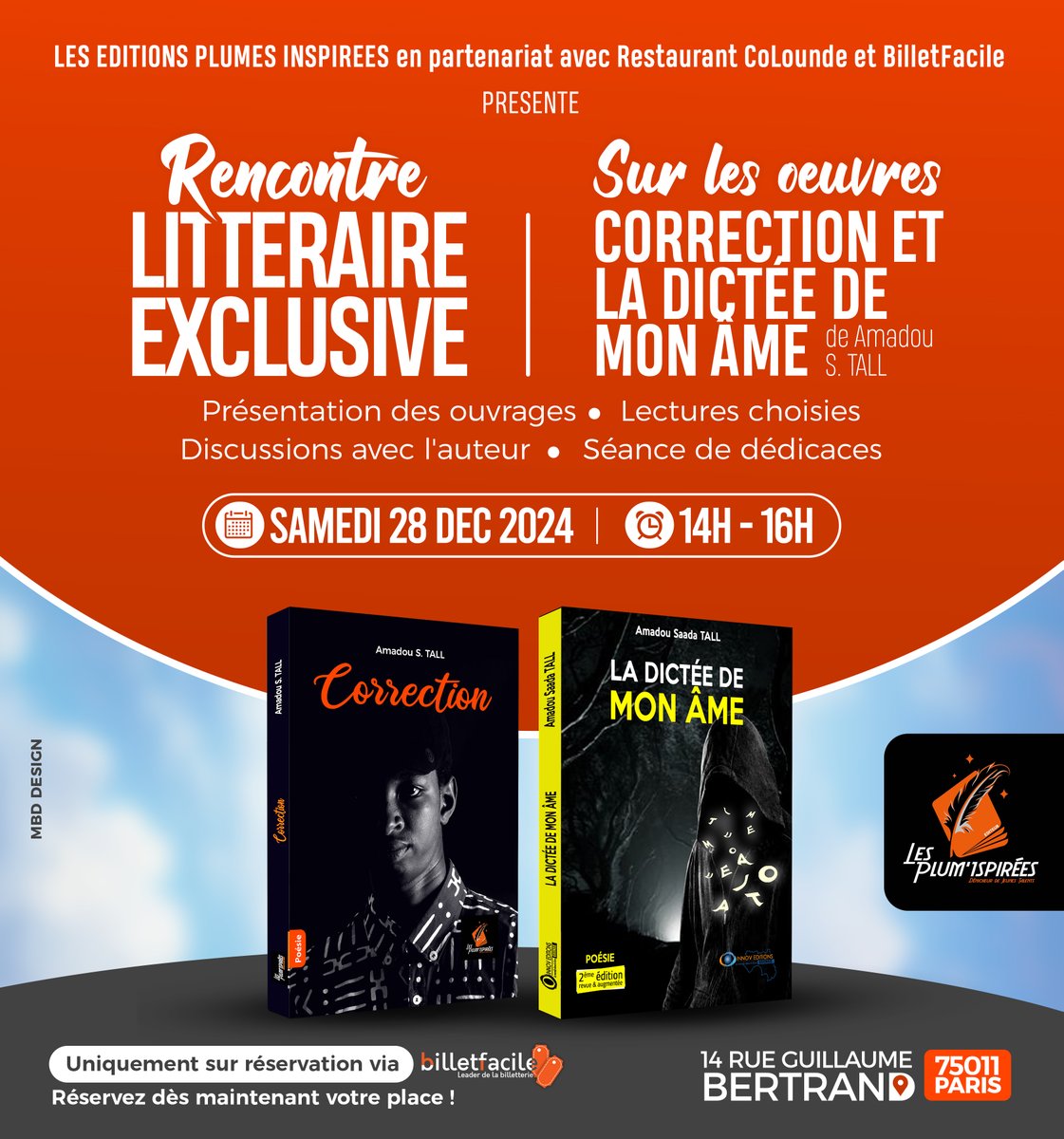 🔔 Je vous donne rendez-vous à Paris pour échanger autour de mes livres et partager un moment de réseautage.

🟠 Nous avons une occasion unique de nous rencontrer pour la première fois, pour certains, de passer du virtuel au réel.

🔹️Venez découvrir mes ouvrages Correction et