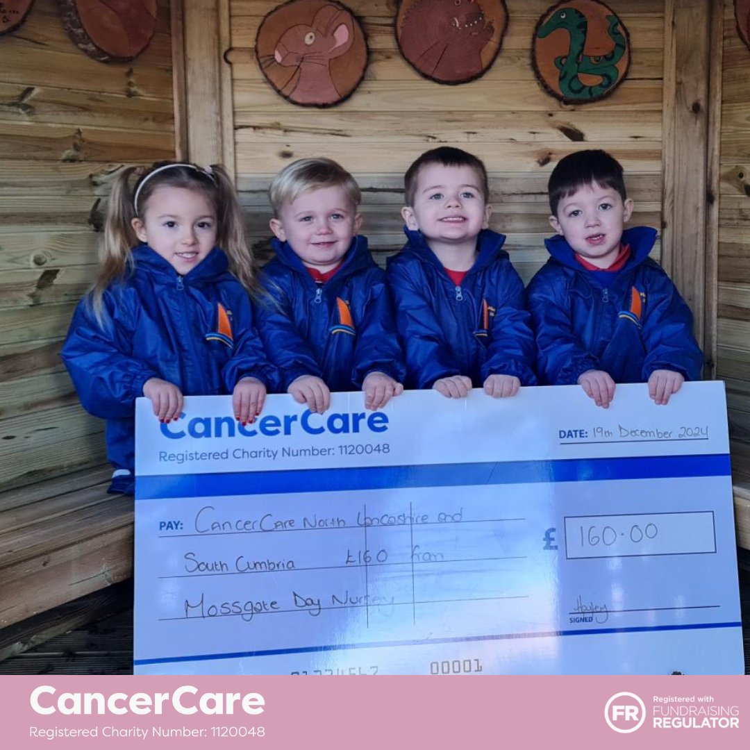 Thank you to these amazing mini #CancerCare #supporters! 

Mossgate Day #Nursery held a #raffle for us this #festive period and raised an amazing £160! 

Thank you to Vicki and the team at the nursery for organising and raising this incredible amount of money for CancerCare.