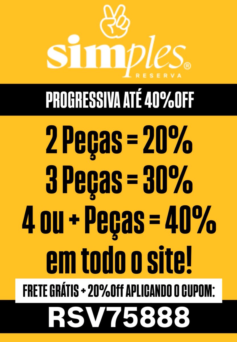 reservacomgabe's tweet photo. Progressiva até 40%
+20%OFF 
+FRETE GRÁTIS 
Aplicando o Cupom: RSV7588

https://t.co/yNllIYFA2u

#simples #reserva #cupomdedesconto #sale #ofertas #cupomdevendedor #fretegratis #promoção #descontos #progressiva #camiseta #roupas #promo #sextou #f1 #SupermanMovie #FinalAFazenda16 https://t.co/0pjw7FUU5j