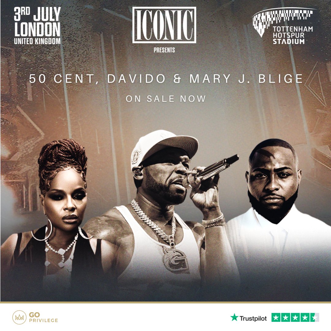 🎤 Experience the ICONIC! 50 Cent, Davido &amp; Mary J. Blige are coming to Tottenham Hotspur Stadium this July – and Go Privilege is your gateway to an unforgettable night! 🌟

Secure your hospitality packages now and enjoy VIP access, premium seating, and exclusive perks. Don't