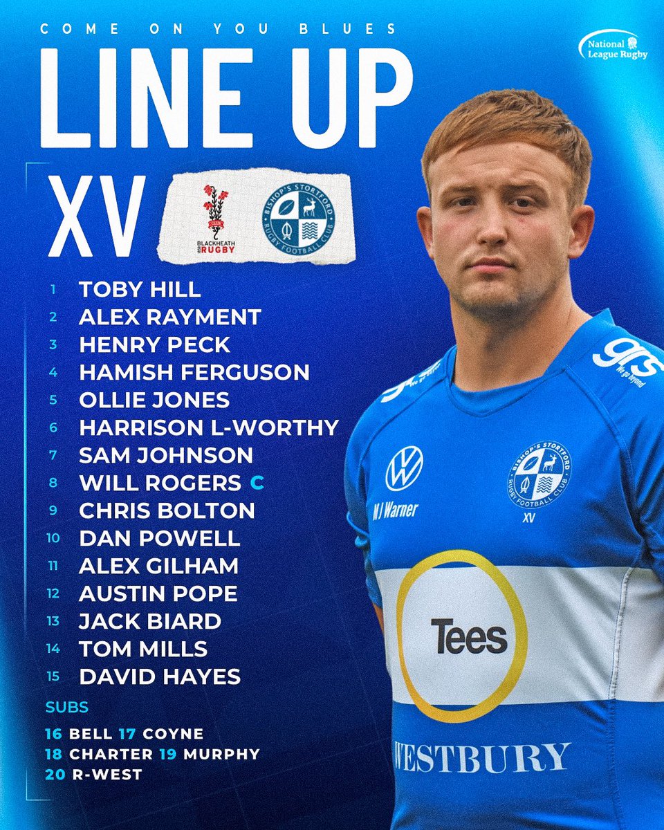 BSRUGBY's tweet photo. 📝 LINE UP 📝

The line ups for the away day double header at Blackheath 

KICK OFF
1XV - 15:00 @ Away V Blackheath
Blues - 14:00 @ Away V Blackheath 2XV

💙🤍
#COYB #NAT1 #RUGBY https://t.co/JvYMSHDDwY