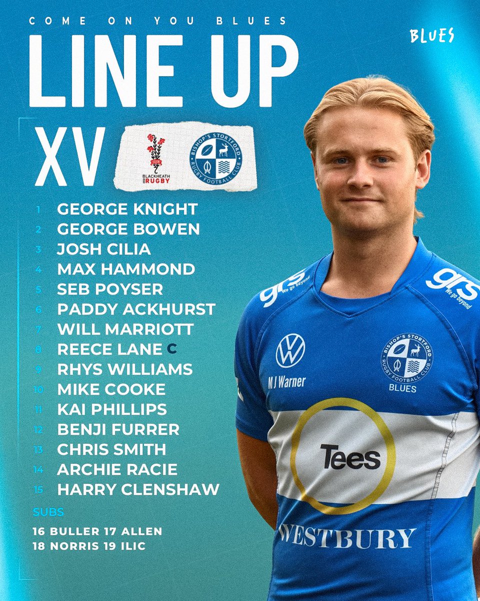 BSRUGBY's tweet photo. 📝 LINE UP 📝

The line ups for the away day double header at Blackheath 

KICK OFF
1XV - 15:00 @ Away V Blackheath
Blues - 14:00 @ Away V Blackheath 2XV

💙🤍
#COYB #NAT1 #RUGBY https://t.co/JvYMSHDDwY