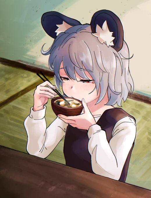  味噌汁を啜るナズーリン 描けたよ〜 