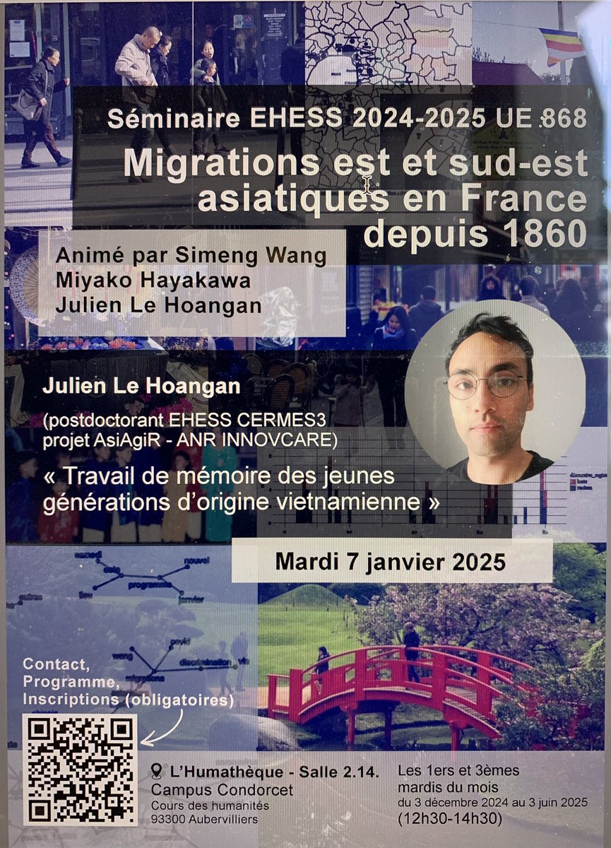 Prochain rendez-vous : mardi 7 janvier à 12h30 pour écouter Julien Le Hoangan, sur le travail de mémoire chez les jeunes générations d’origine vietnamienne <a href="/CampusCondorcet/">Campus Condorcet</a> <a href="/EHESS_fr/">EHESS</a> <a href="/MCFVtweete/">MCFV.eu</a>