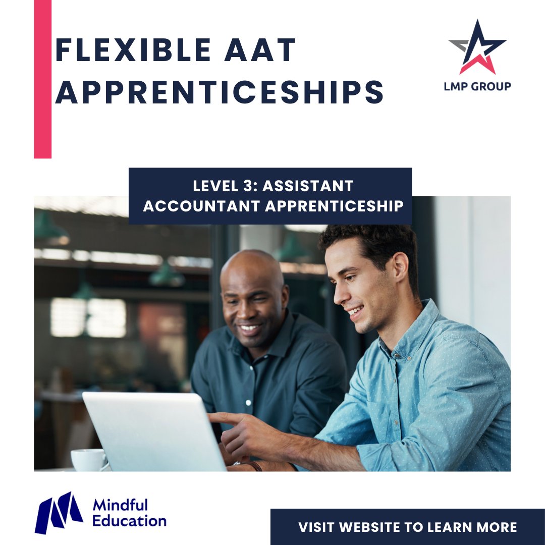 LMPEducation's tweet photo. In partnership with Mindful Education, we offer AAT-accredited programmes at Levels 2, 3, and 4. Our unique approach combines cutting-edge online learning with dynamic virtual classrooms.
📊Visit our website to learn more: https://t.co/p9o5zuH4JS

#FinanceApprenticeships https://t.co/pVesZendFg