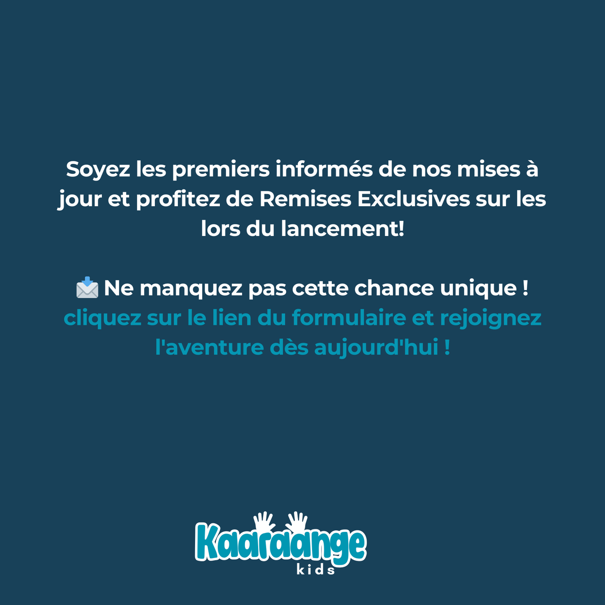 kaaraange's tweet photo. Devenez beta testeur !
Aidez-nous à toucher d'autres parents et à bâtir un monde plus sûr pour nos enfants.
Inscrivez-vous dès maintenant via ce lien :
https://t.co/4penqReeNh...
#KaaraangeKids #ParentsEngagés #SécuritéEnfant #BetaTesteurs #ProtégeonsNosEnfants https://t.co/W5VyNbUGhp