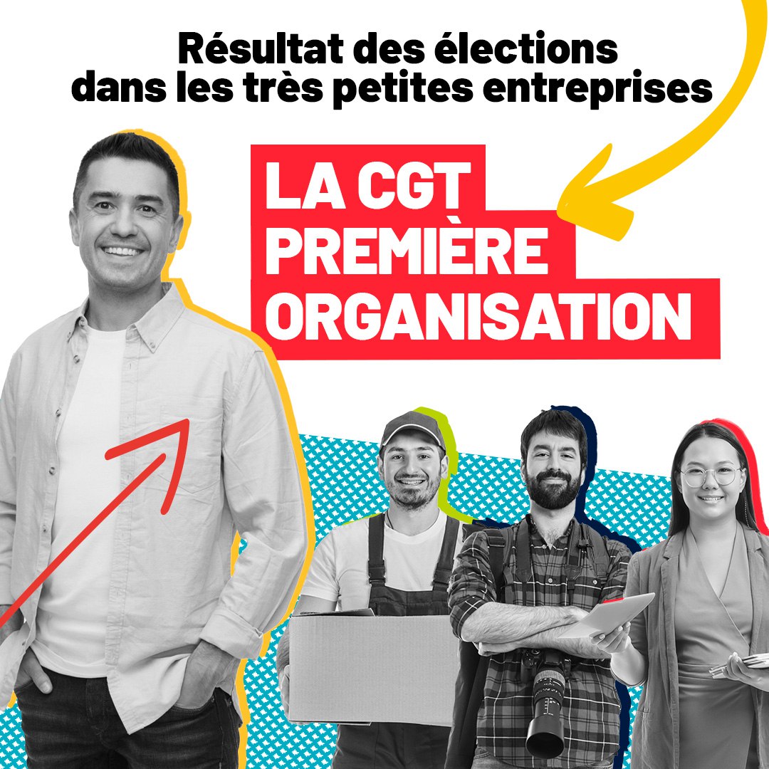 🔥 Elections TPE : la CGT loin devant !

La CGT conforte sa place de première orga des salarié·es des TPE avec 27,6% des voix, près de 13 points devant la 2e organisation syndicale.

Merci aux militant·es et aux votant·es d'avoir rendu cette victoire possible 🤝

🔗