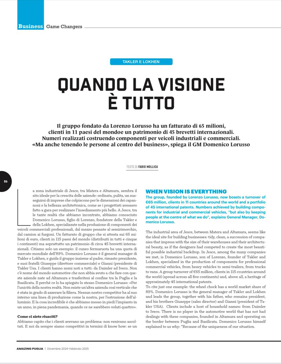 ossurol84's tweet photo. 📰Su Amazing Puglia é uscita la mia intervista in cui ho raccontato un po’ della mia vita professionale in Takler e Lokhen, l’impegno come presidente Giovani Imprenditori Confindustria Basilicata, l’importanza del capitale umano e la visione di un futuro sostenibile. https://t.co/3uHrlxCA60