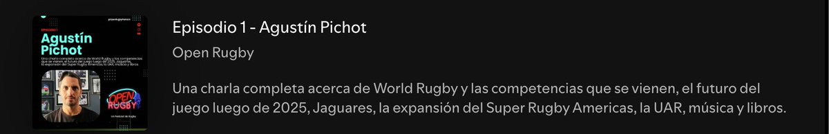 HILO EXTENSO 🧵

He aquí todos los links de cada Episodio de la Temporada 1 de <a href="/openrugbypod/">Open Rugby Podcast</a> que hicimos junto a @joacogalan

Más de 34 hs de Rugby, cosas de la vida, música y libros con entrevistados con mucho para decir.

Ep 1 - Agustín Pichot @ap9_ open.spotify.com/episode/05nGns…