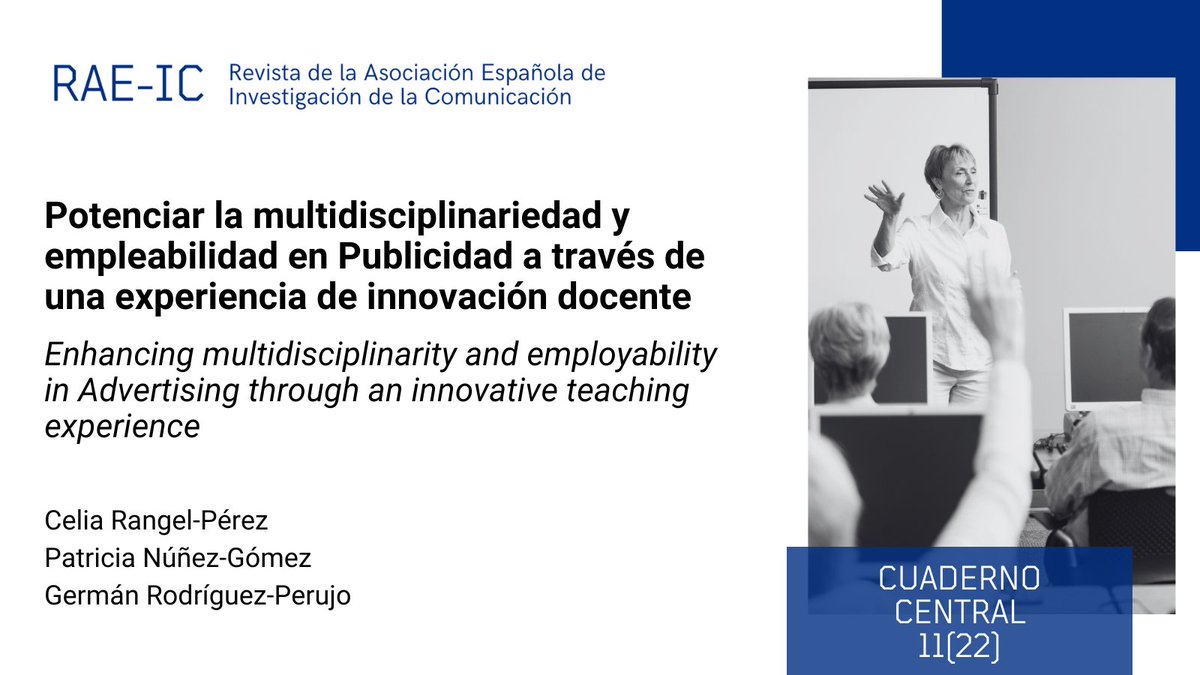 📌 Disponible un nuevo artículo del nº 22.

📗 'Potenciar la multidisciplinariedad y empleabilidad en Publicidad a través de una experiencia de innovación docente'.

✍🏼 Celia Rangel-Pérez, Patricia Núñez-Gómez, Germán Rodríguez-Perujo.

🔗 doi.org/10.24137/raeic…

#RevistaAEIC