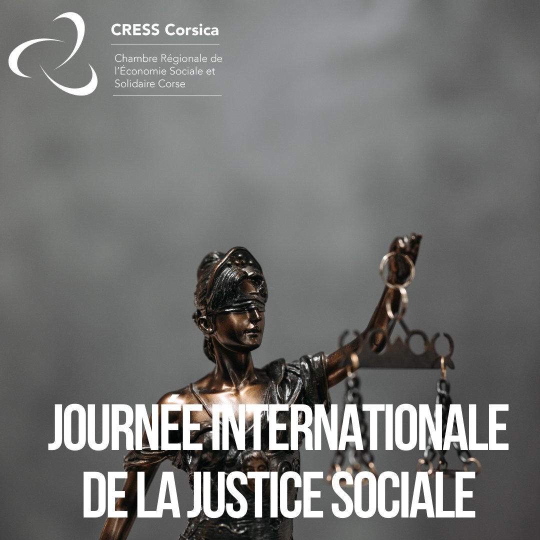 🌍 Journée internationale de la justice sociale.
 Chez la CRESS Corsica, nous croyons en une société fondée sur l'équité et la solidarité. Merci à tous ceux qui travaillent pour un monde meilleur. 🙌
 #CRESSCorsica #JusticePourTous #SolidaritéEnAction
