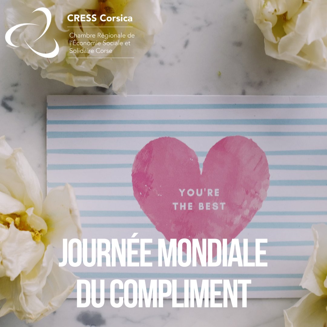 💛 Célébrons la Journée mondiale du compliment !
 Saviez-vous qu'un compliment sincère renforce les liens et booste le moral ? À la CRESS Corsica, nous sommes convaincus que la reconnaissance est essentielle. Donnez, recevez, partagez ! 💌
 #CRESSCorsica #JournéeDuCompliment