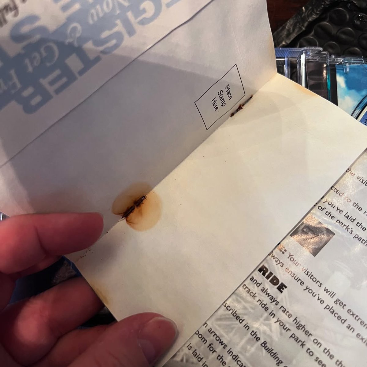 GamerAhmer's tweet photo. It’s funny how the seller marked this game “good” condition. I guess water logged and an unusable manual doesn’t matter… #videogames #games #gamer #gaming #retrogaming #playstation #ps1 #playstation1 #simthemepark #themepark #gamerahmer #ebay #gameroom https://t.co/CWDODFYWOU