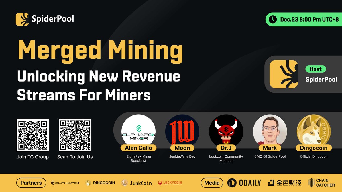 🔥🎙 JOIN US for the AMA : Merged Mining: Unlocking New Revenue Streams for Miners

📅 Dec 23 at 8:00PM UTC+8

⏰ Don’t miss it! Turn ON reminders and JOIN us here:
x.com/i/spaces/1YpKk…

Guest from :  <a href="/junkcoin_JKC/">Junkcoin</a> <a href="/ElphaPex/">ElphaPex</a> <a href="/dingocoincrypto/">Dingocoin</a> <a href="/LuckyCoinProj/">Luckycoin 🍀</a>

Media