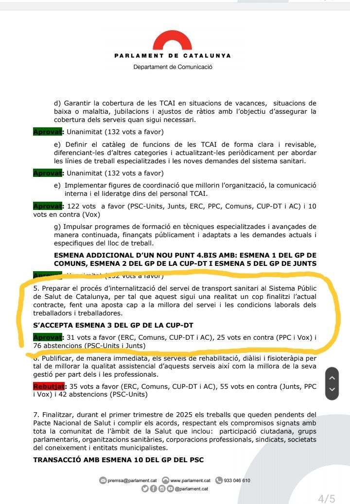 El Govern ha de complir els acords del Parlament, però si perjudiquen els interessos de les grans empreses, sabem que tot són excuses.
A més, internalitzar el Transport Sanitari es va aprovar amb l'abstenció del PSC, així q perquè sigui una realitat només hi ha un camí: lluitar!