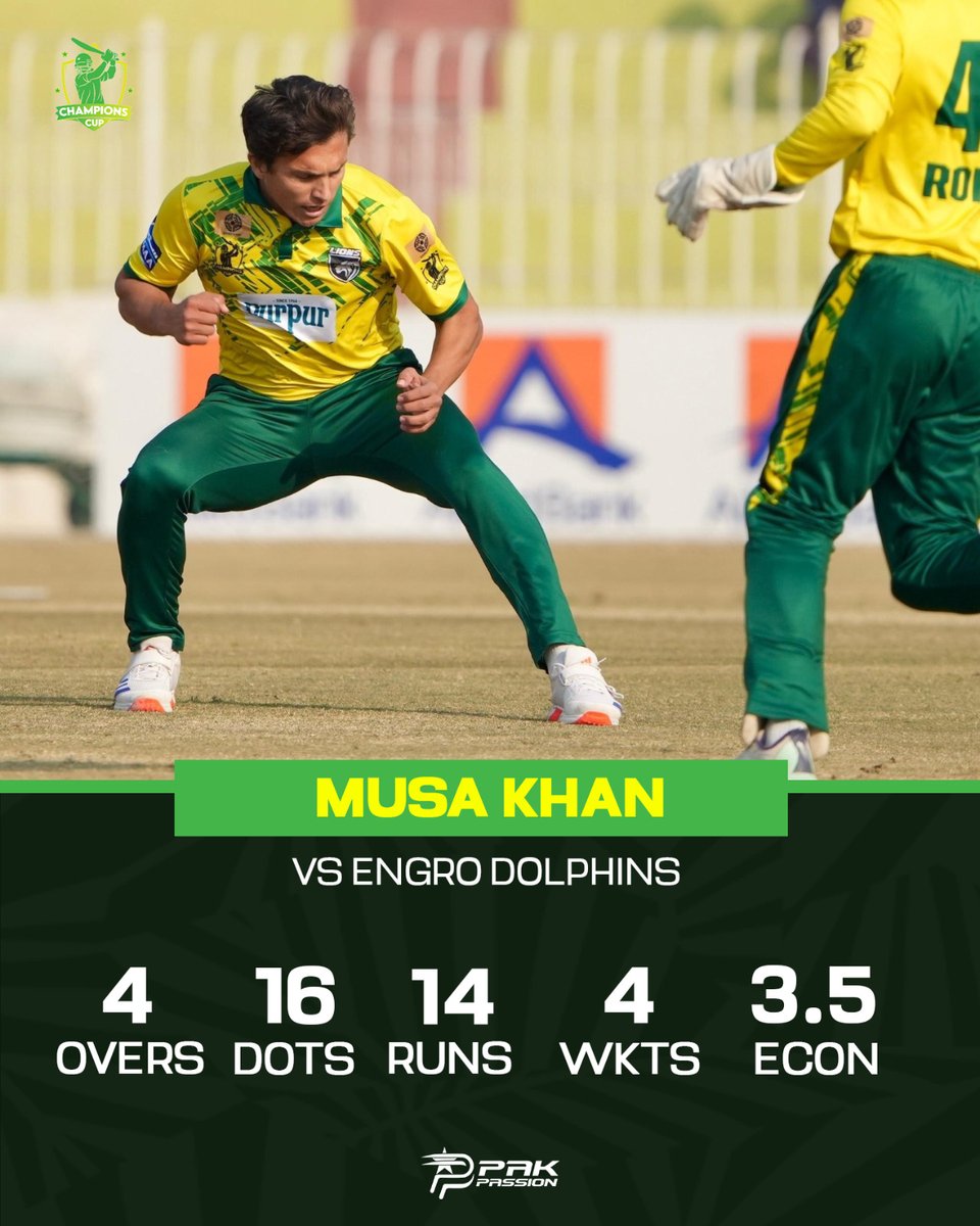 Another outstanding spell by <a href="/iMusaKhan/">Muhammad Musa🇵🇰</a> 👏

He's having a great Champions T20 Cup so far with 16 wickets to his name and goes past his teammate Shahid Aziz to clinch the top position!

#PakPassion