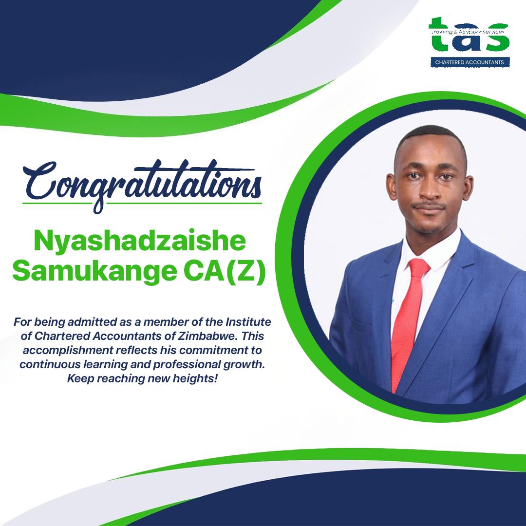 TAS_technical's tweet photo. Congratulations Nyashadzaishe Samukange CA(Z)! Your hard work is truly inspiring and we are proud to celebrate this incredible milestone with you. Here's to even greater accomplishments ahead! 🏆👏 

#CharteredAccountant #AchievementUnlocked #ProudMoment #CA(Z) @icazicaz https://t.co/UumjWbwOmV