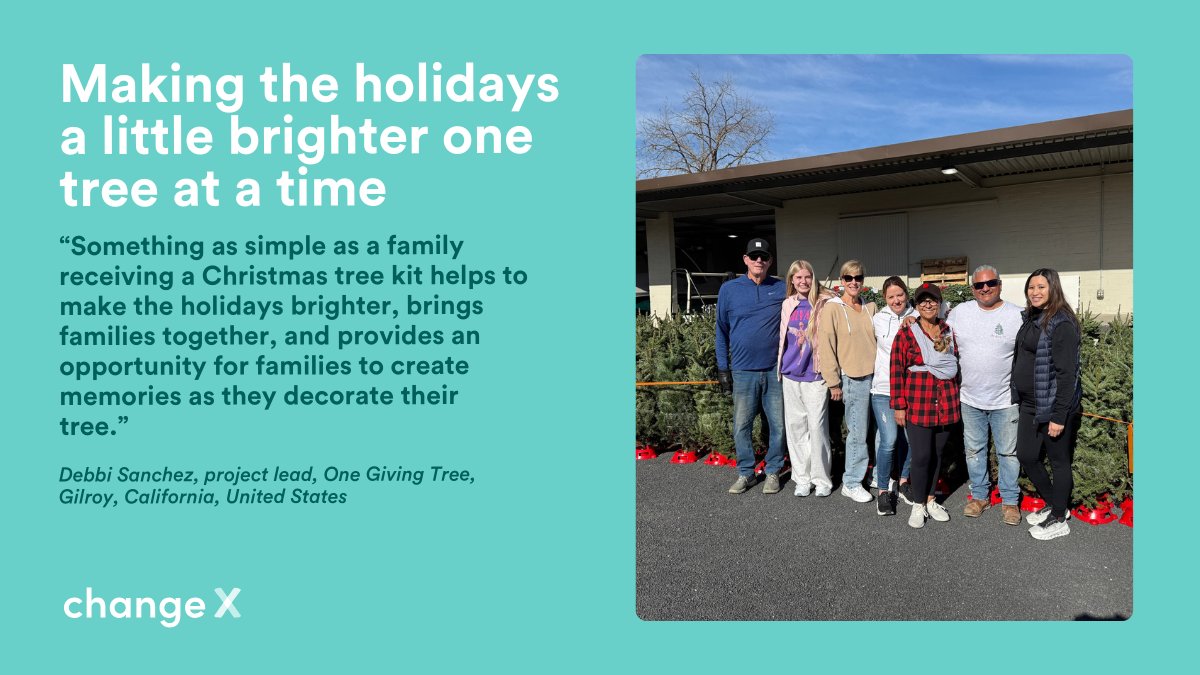 ChangexHQ's tweet image. As 2024 ends, we’re celebrating our community of changemakers like @onegivingtree, who, with support from the 2023 AWS Gilroy Community Fund (#AWSInCommunities), gave:

🎄 800 Christmas trees to low income families
🎁 200 wreaths to seniors

Happy holidays from the ChangeX team!