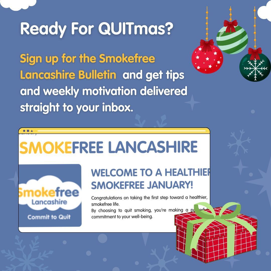 🎄 Day 1 of QUITmas 🎄
Ready to make 2025 your smokefree year? Sign up for our Smokefree January newsletters! Get weekly tips, encouragement, and support to stay on track.
👉 Sign up here: buff.ly/3BqqYwp
#Quitmas #Smokefree #Lancashire