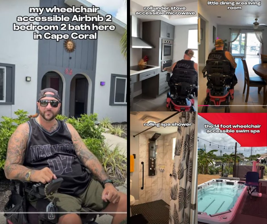 SPINALpedia's tweet photo. Matt Ficarra, a man with a spinal cord injury from Cape Coral, Florida, gives a tour of his waterfront fully accessible 2 bed 2 bath Airbnb property with accessible swim spa https://t.co/0rHqEPJ3zq
#accessibleaccommodation #capecoral #airbnb #wheelchairtravel https://t.co/crxg2lQn3y