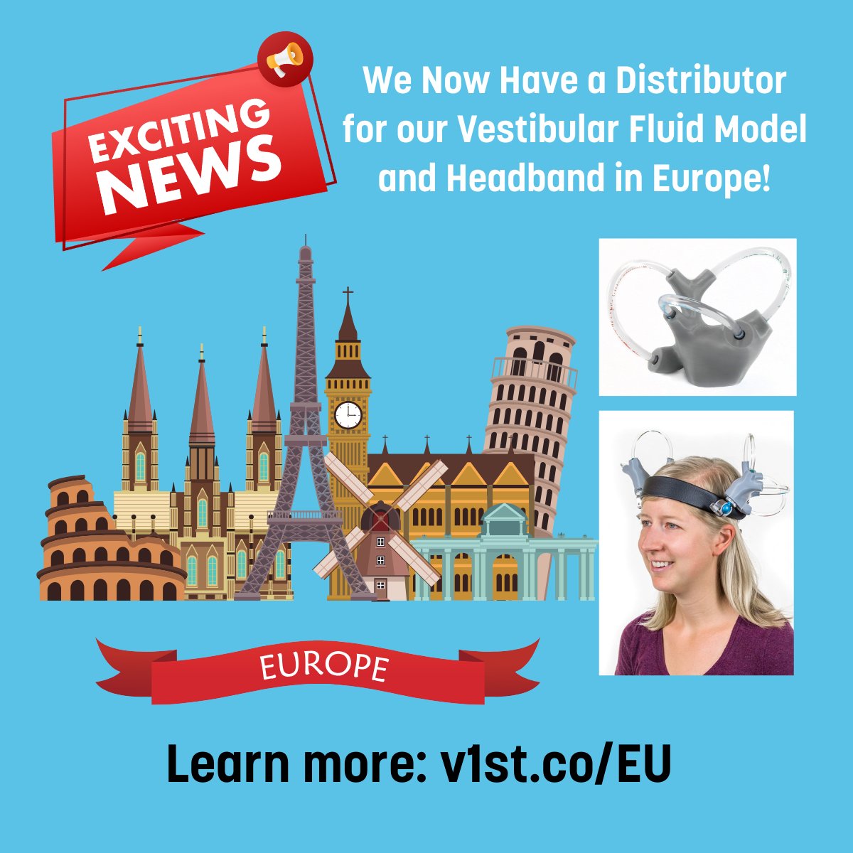 VestibularFirst's tweet photo. Happy news! We now have a distributor in Europe for our popular fluid-filled vestibular model and headband, to make ordering and delivery across the pond easier than ever. Gol! #vestibularrehabilitation #helloeurope https://t.co/YJAJ5rwjqx