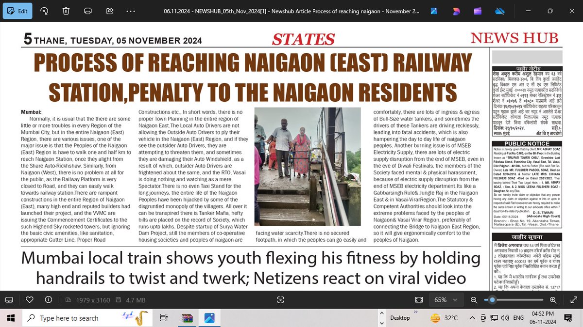 Kpankaj844's tweet photo. Please look into this Burning and aggravating issues 06.11.2024 - Process of Reaching Naigaon East Station has become penalty - November 2024 - News .jpg https://t.co/GR2fq8IJC3