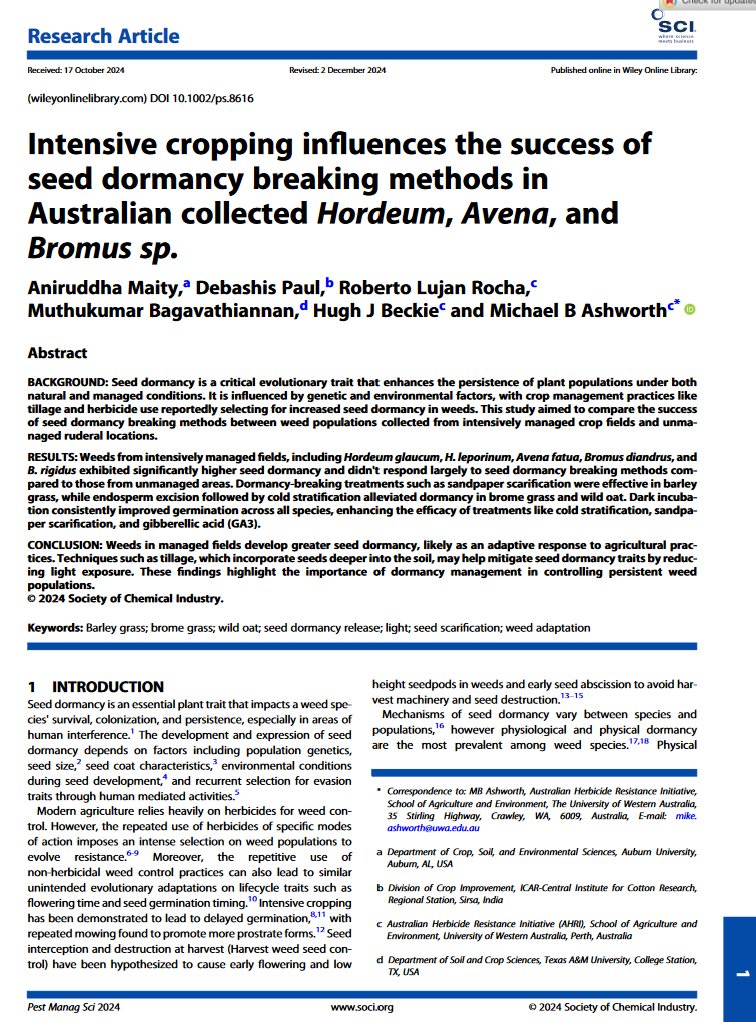 Muthu Bagavathiannan (@mbagavathiannan) on Twitter photo Congratulations to former <a href="/TAMUWeedNinjas/">Texas A&M Weed Science Research</a> <a href="/Maity_Weed/">Aniruddha Maity</a> on this publication, and glad to be a part of this paper! tinyurl.com/mt6s7mmh
<a href="/Mike_AHRI/">Mike Ashworth</a>
<a href="/AHRI_Team/">AHRI</a> Congratulations to former <a href="/TAMUWeedNinjas/">Texas A&M Weed Science Research</a> <a href="/Maity_Weed/">Aniruddha Maity</a> on this publication, and glad to be a part of this paper! tinyurl.com/mt6s7mmh
<a href="/Mike_AHRI/">Mike Ashworth</a>
<a href="/AHRI_Team/">AHRI</a>