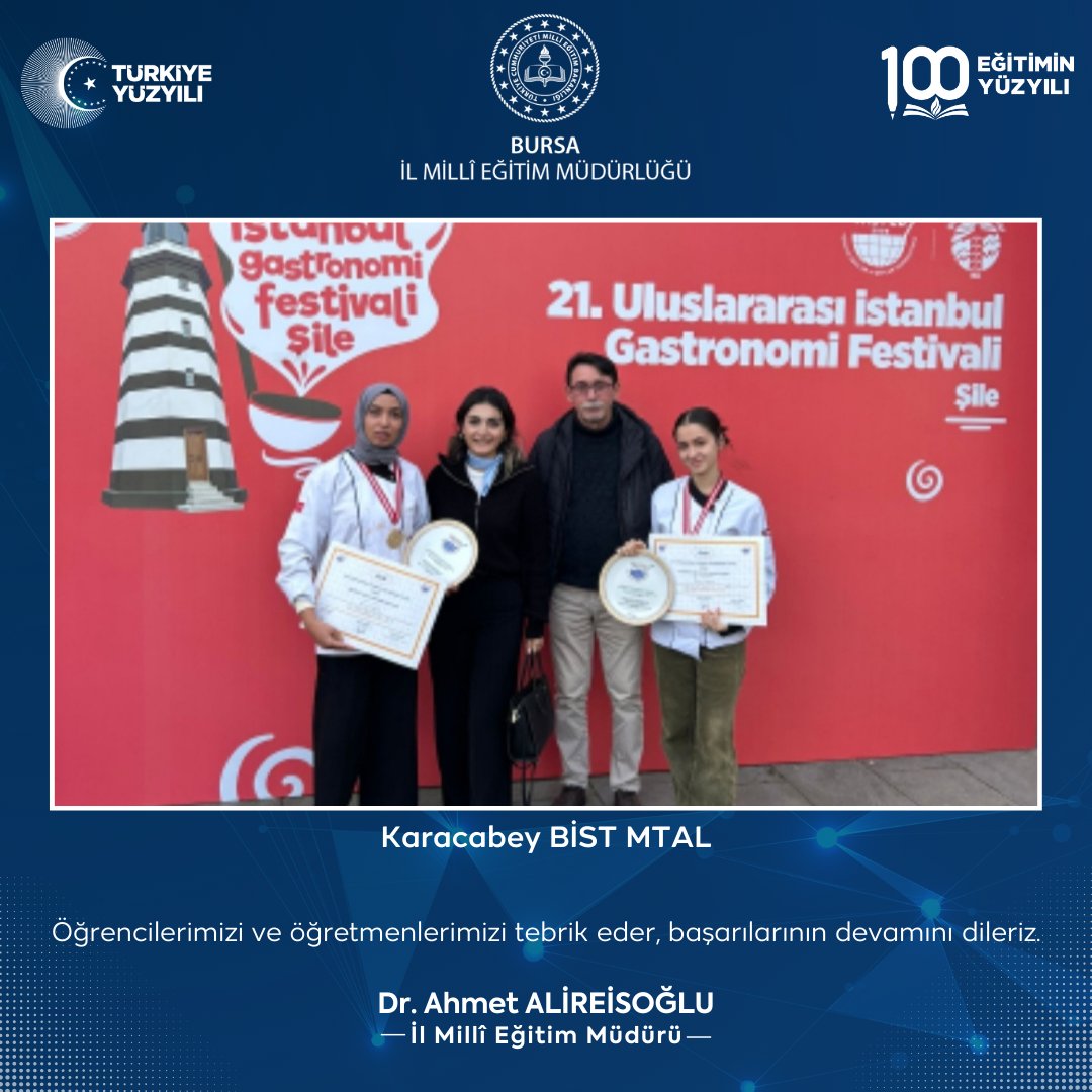 bursailmem16's tweet photo. 🏆Uluslararası İstanbul Gastronomi Festivali'nde ilimizi başarıyla temsil eden öğrencilerimiz ile emek veren öğretmenlerimizi tebrik ederiz.

@tcmeb @MeslegimHayatim @Alireisoglu34 https://t.co/oqnQzVJU37